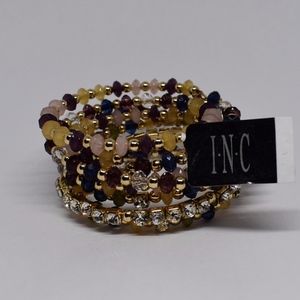 INC Gold Tone Multi Facet Bead Coil Bracelet